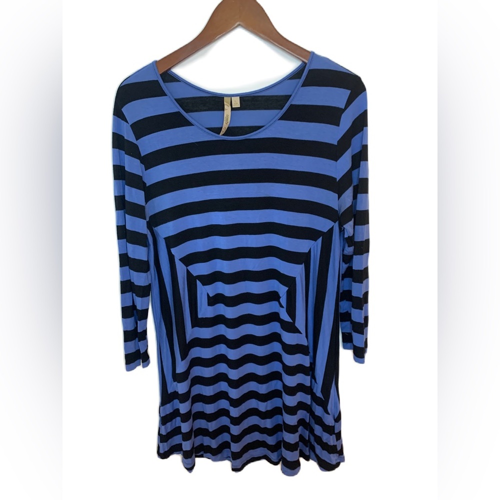 Comfy USA Women’s Dress Large Blue Black Stripes Modal Rayon Soft Stretchy